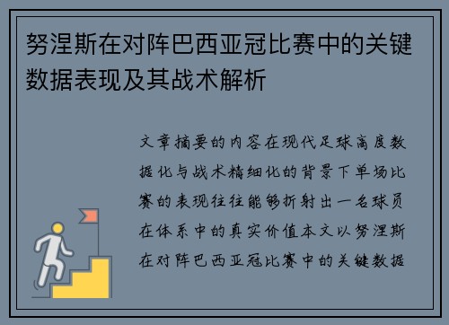 努涅斯在对阵巴西亚冠比赛中的关键数据表现及其战术解析